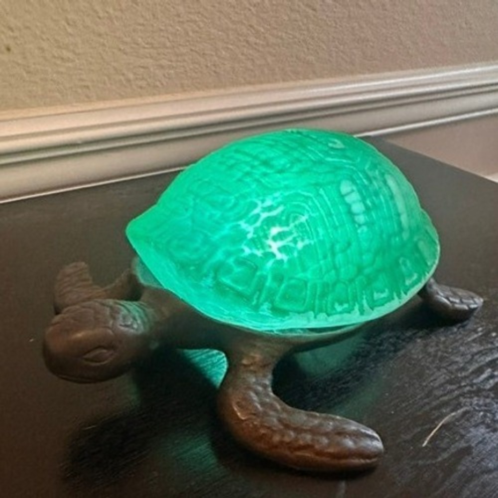 Vintage Sea Turtle Green Nightlight Table Lamp Cast Iron Tiffany Style
